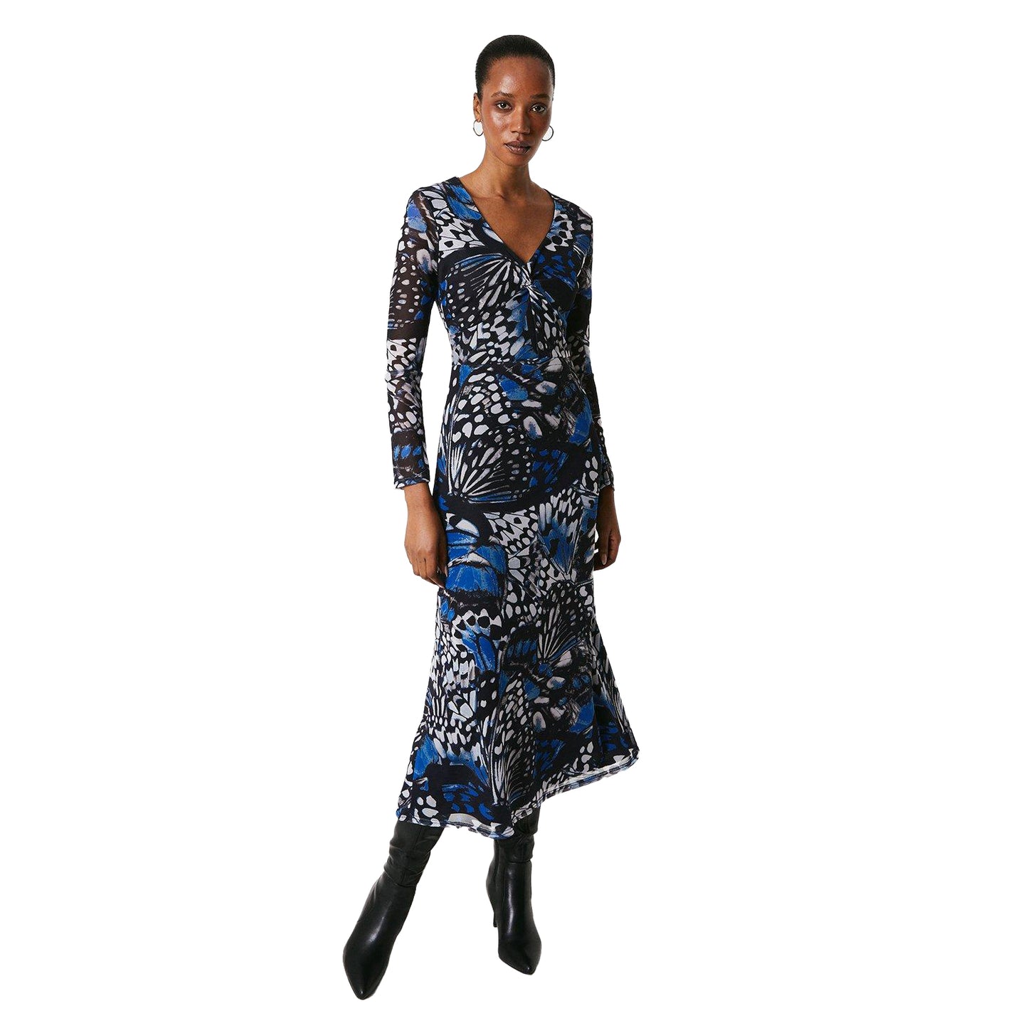 Blue - Side - Principles Womens-Ladies Butterfly Mesh Twisted Midi Dress
