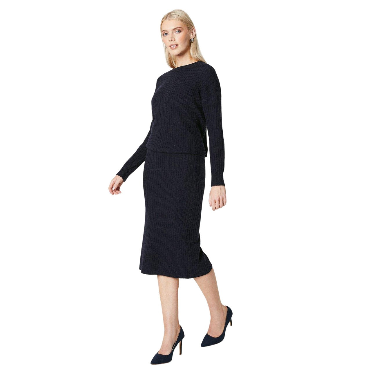 Navy - Side - Principles Womens-Ladies Ribbed Skirt
