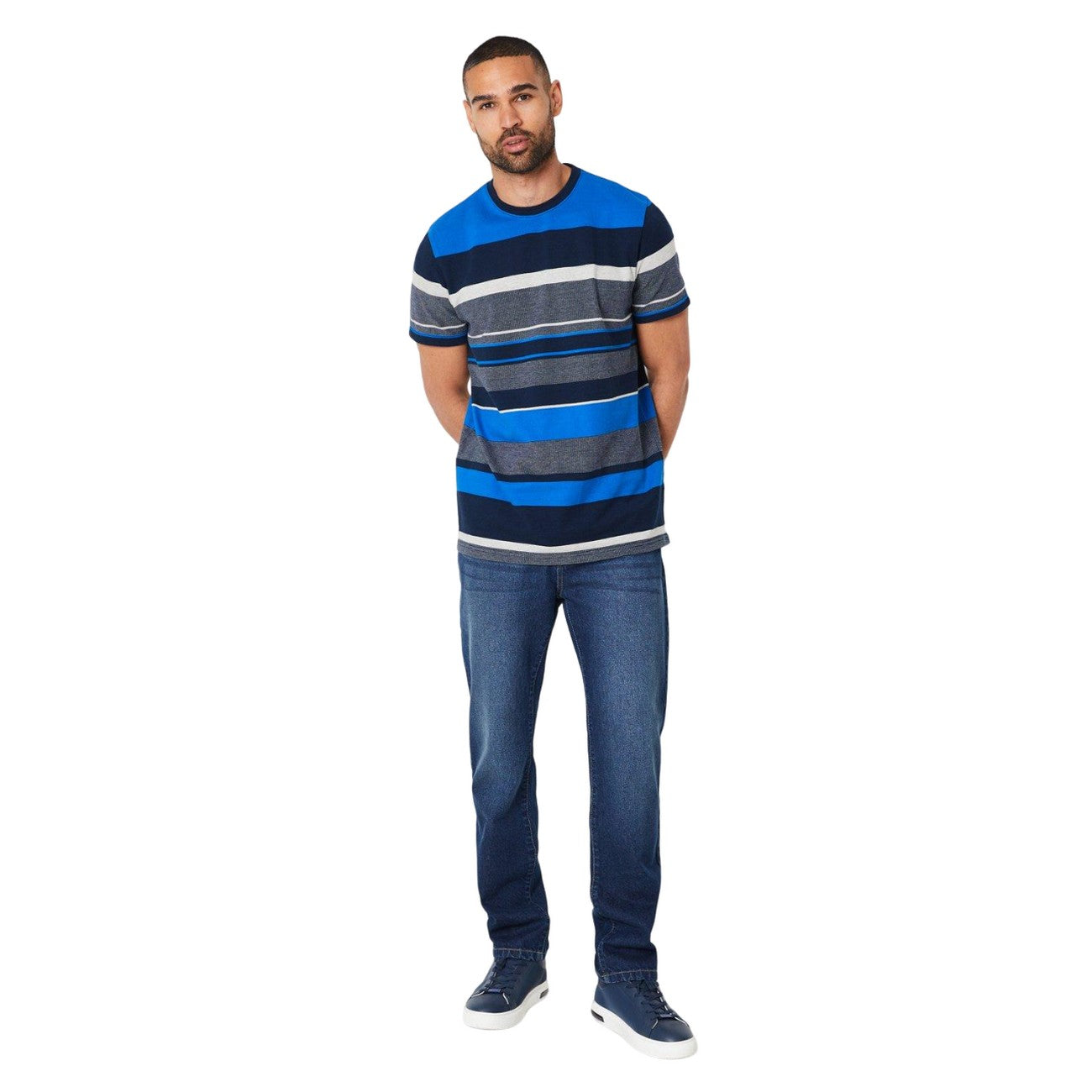 Navy - Lifestyle - Maine Mens Multi Stripe Pique T-Shirt