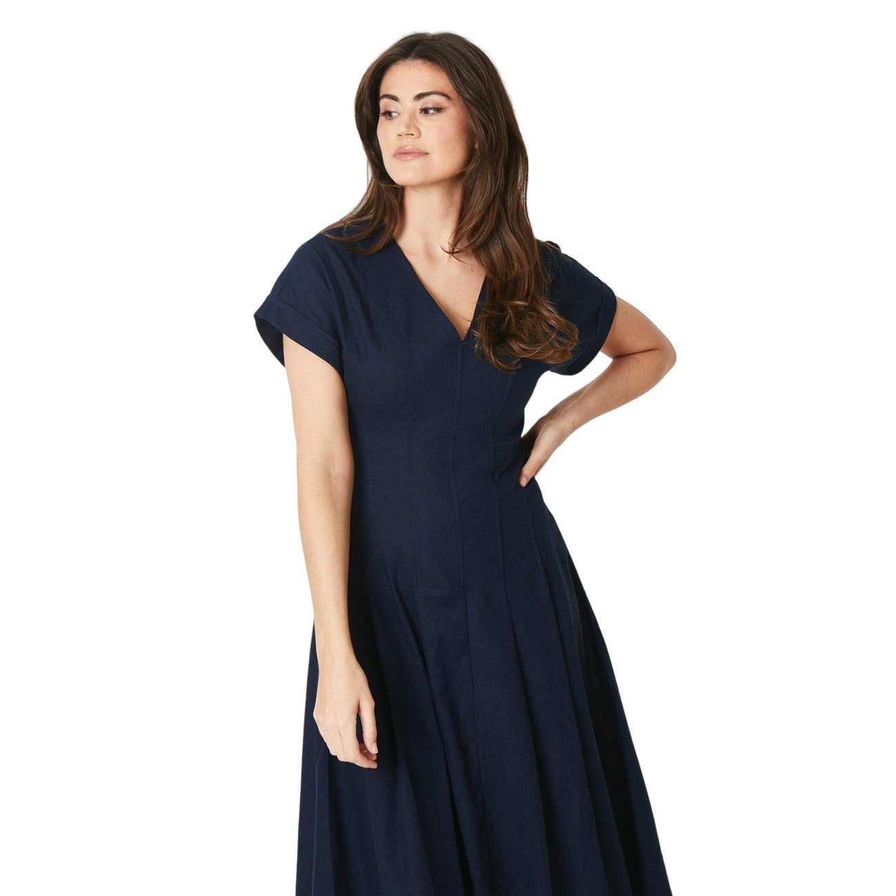 Navy - Side - Principles Womens-Ladies Pleated Midi Dress