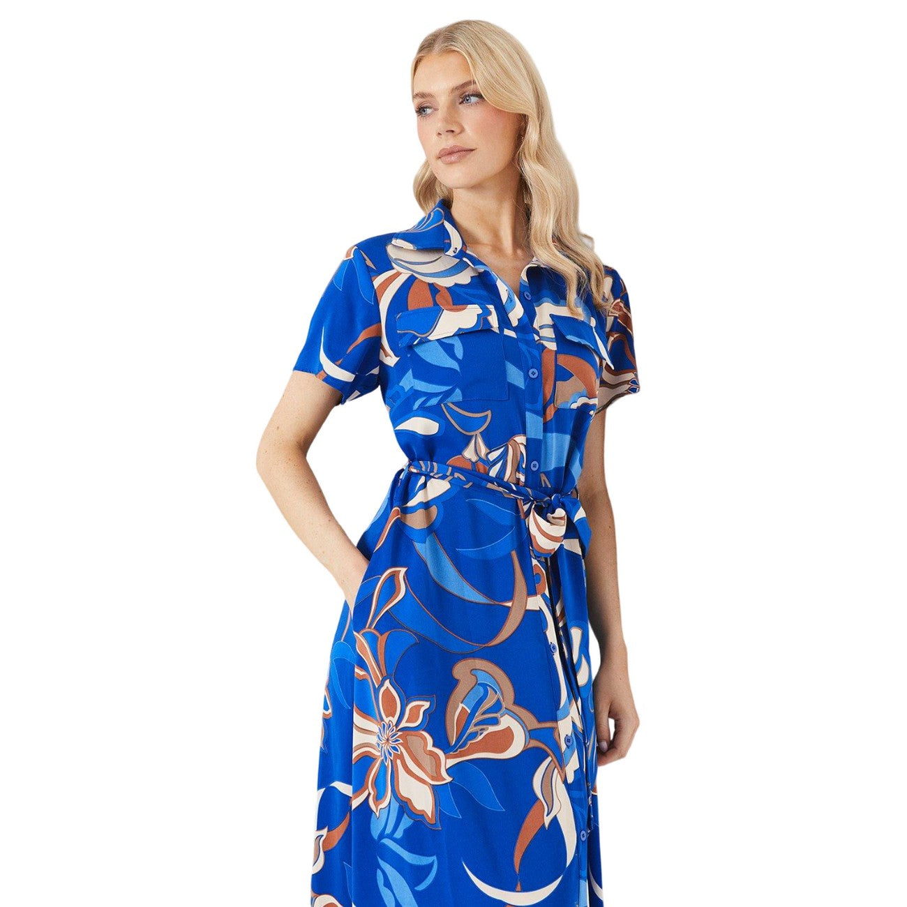 Cobalt - Side - Principles Womens-Ladies Abstract Midi Shirt Dress