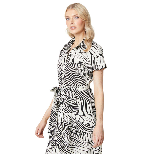 White-Black - Side - Principles Womens-Ladies Leaf Print Midi Shirt Dress