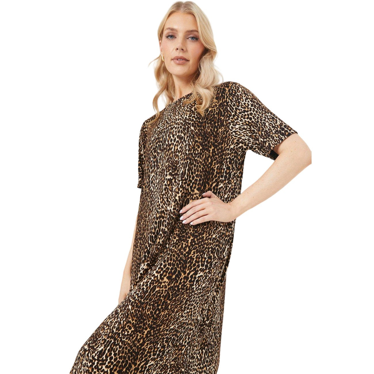 Beige-Brown - Side - Principles Womens-Ladies Animal Print Jersey Split Hem Maxi Dress