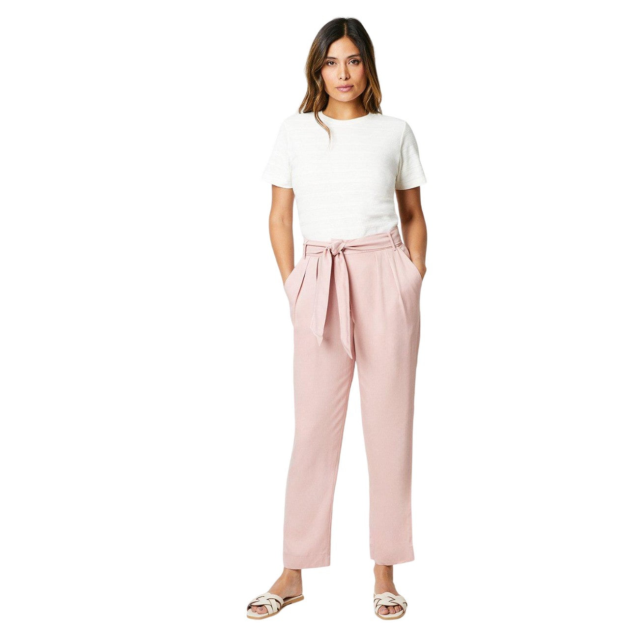 Soft Pink - Side - Principles Womens-Ladies Paperbag Tapered Trousers