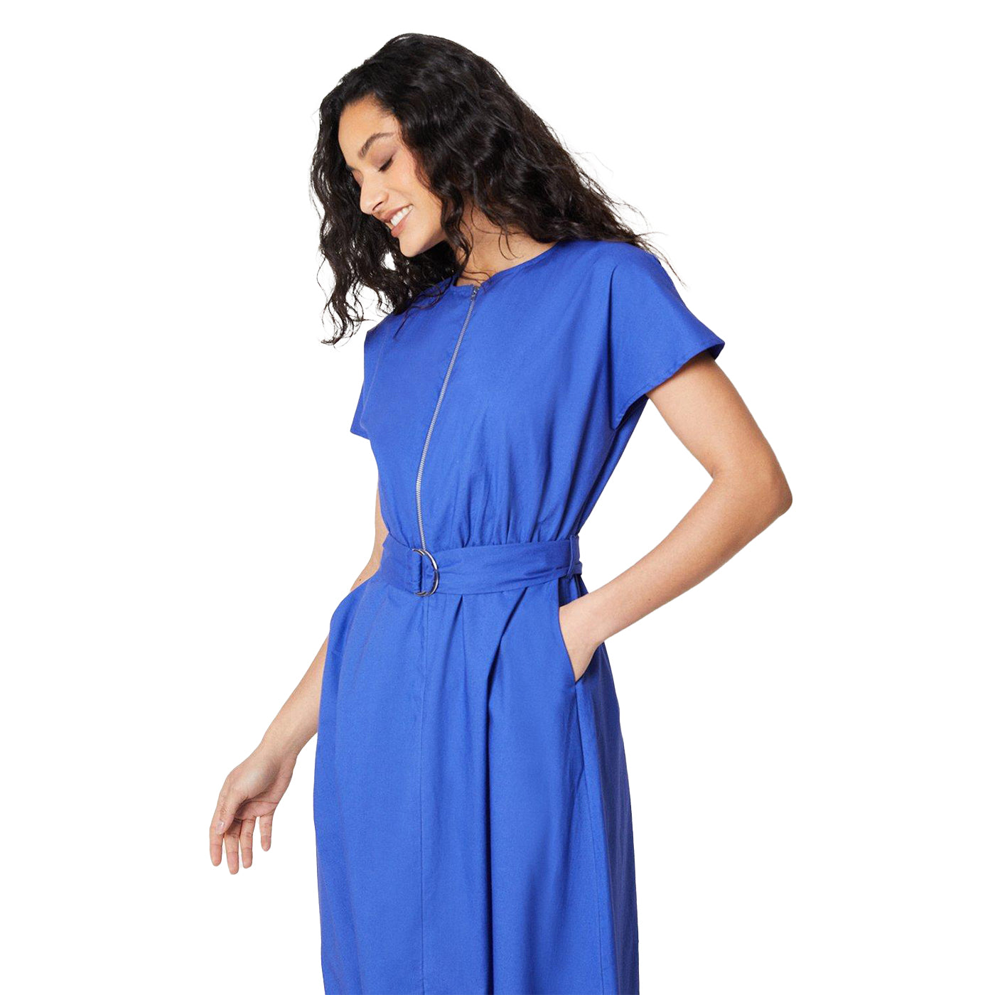 Powder Blue - Lifestyle - Principles Womens-Ladies Belted Poplin Zip Front Dress