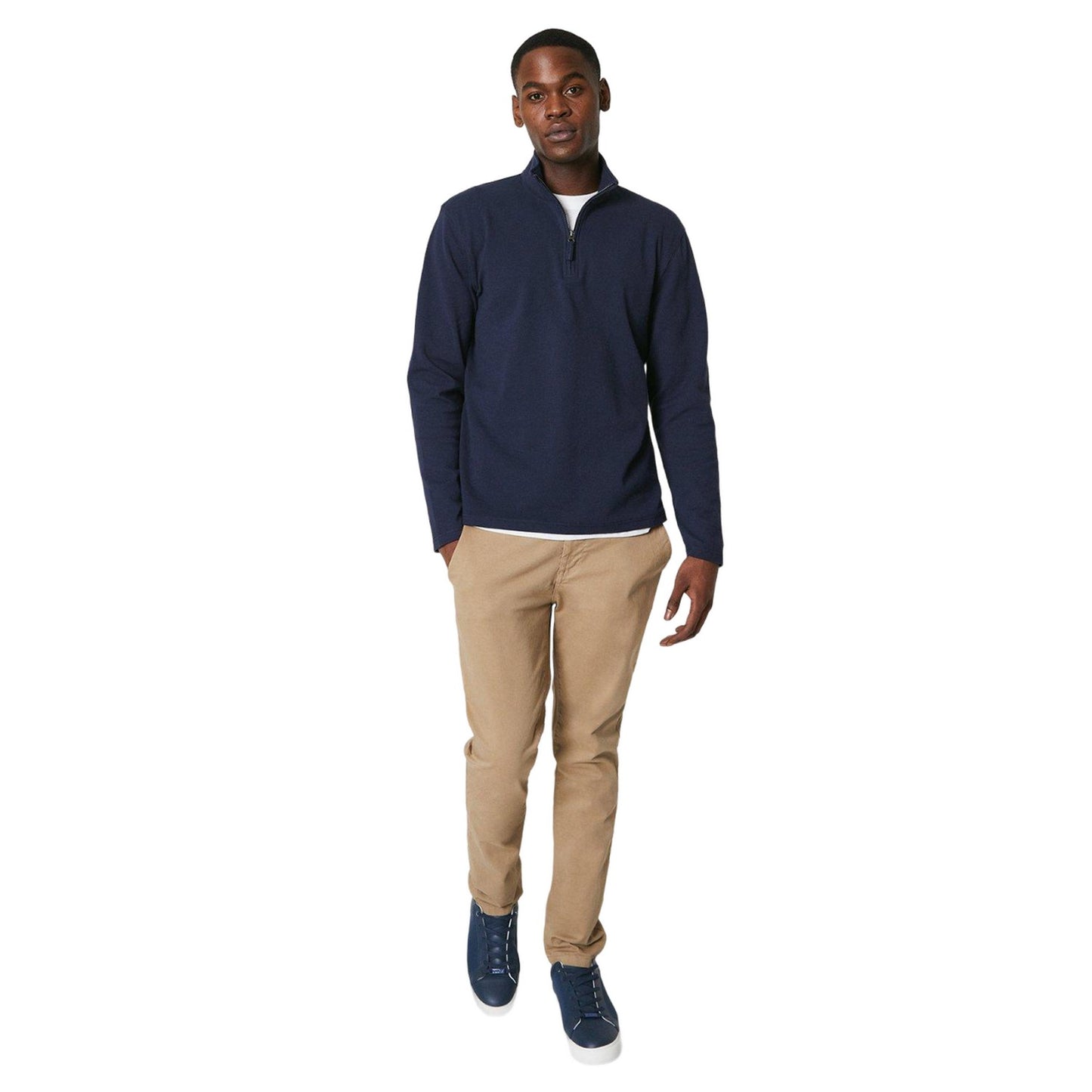 Navy - Side - Maine Mens Interlock Half Zip Long-Sleeved Sweatshirt