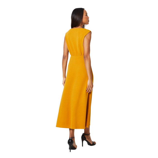 Ochre - Back - Debenhams Womens-Ladies Textured Jersey Belt Midi Dress