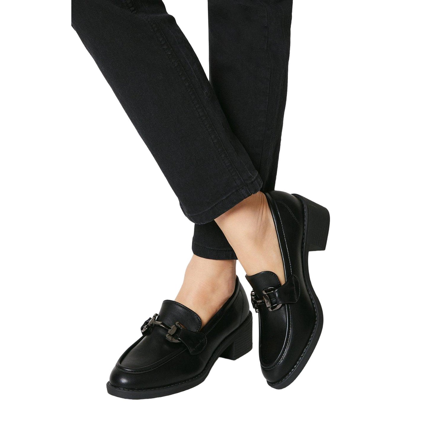 Black - Side - Principles Womens-Ladies Carlie Snaffle Detail Medium Heel Loafers