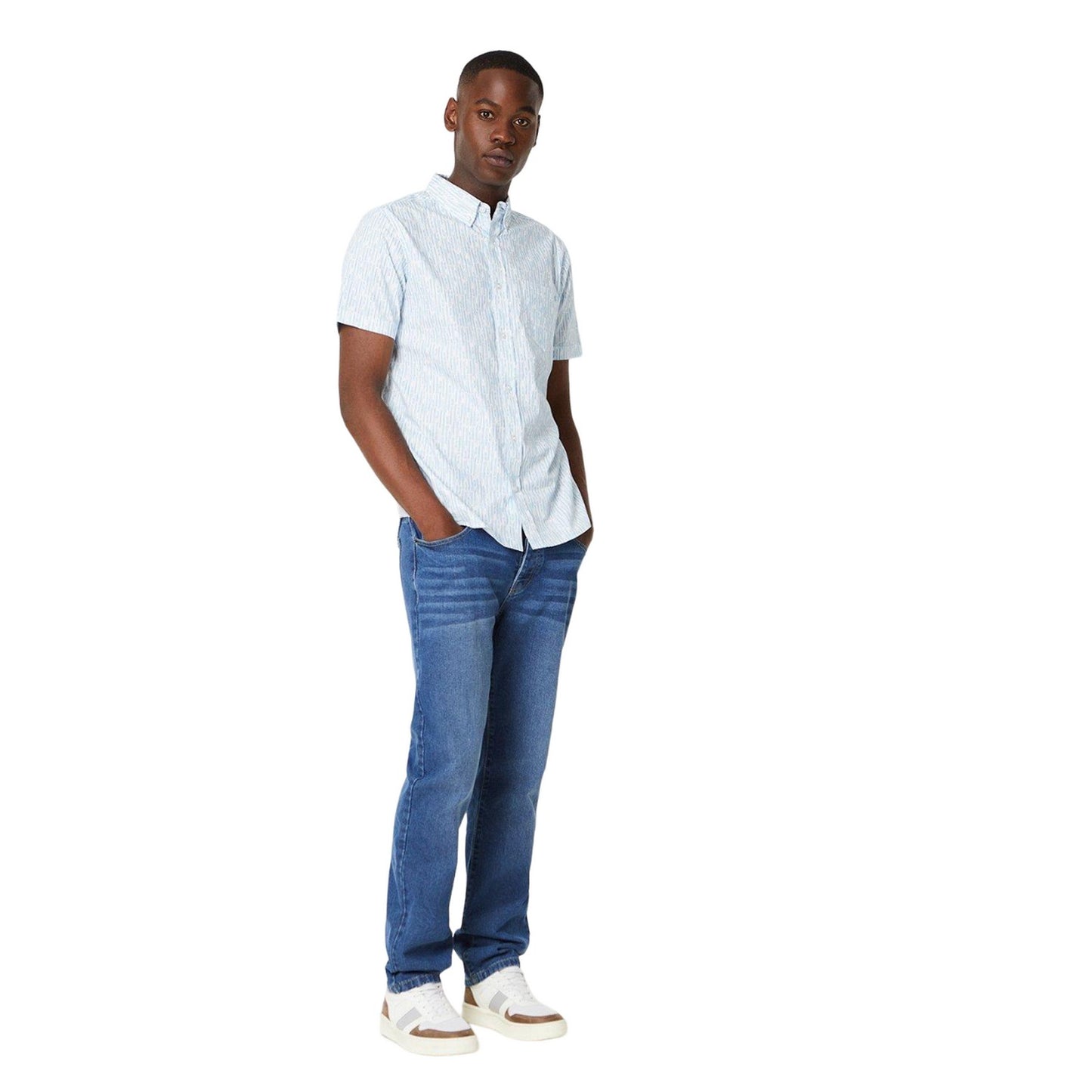 White - Side - Maine Mens Linear Short-Sleeved Shirt