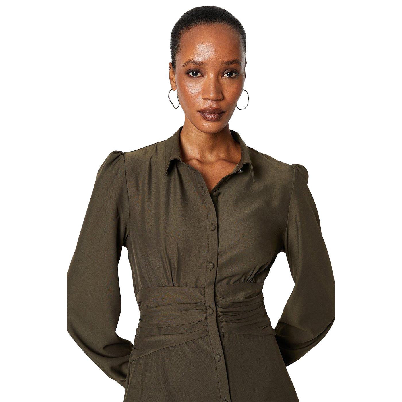 Khaki - Side - Principles Womens-Ladies Crepe Button Through Shirt Dress