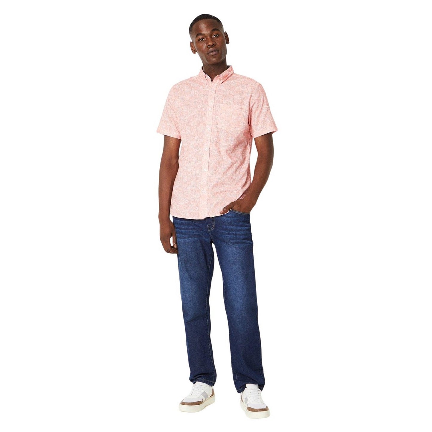 Coral - Side - Maine Mens Tile Print Short-Sleeved Shirt