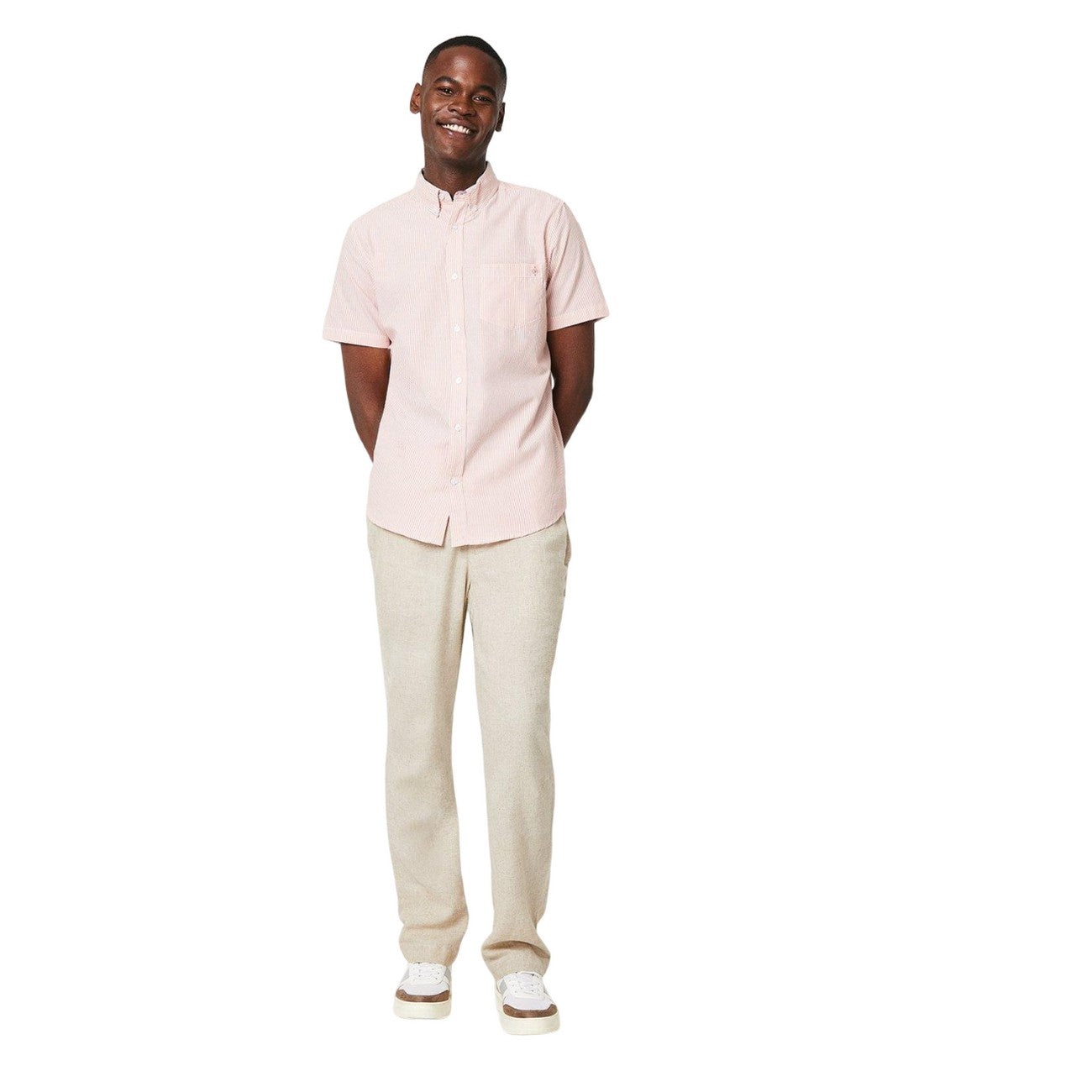 Orange - Side - Maine Mens Small Stripe Short-Sleeved Shirt