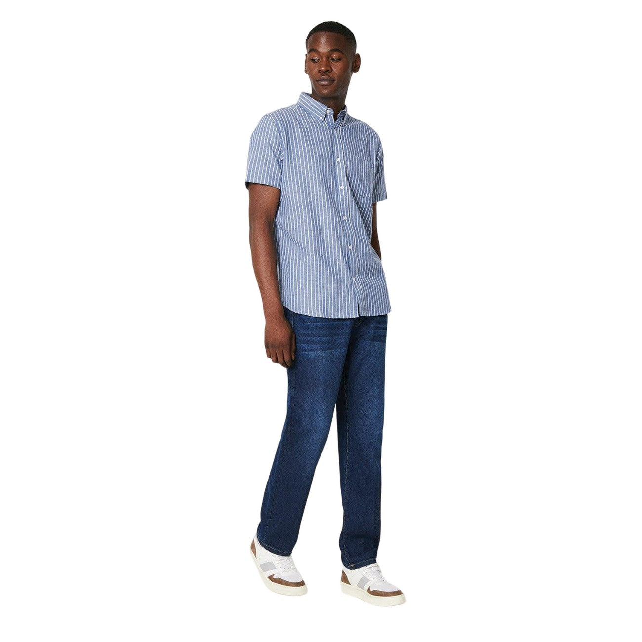 Blue - Side - Maine Mens Wide Stripe Short-Sleeved Shirt