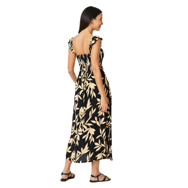 Black - Back - Principles Womens-Ladies Leaf Print Shirred Midi Dress