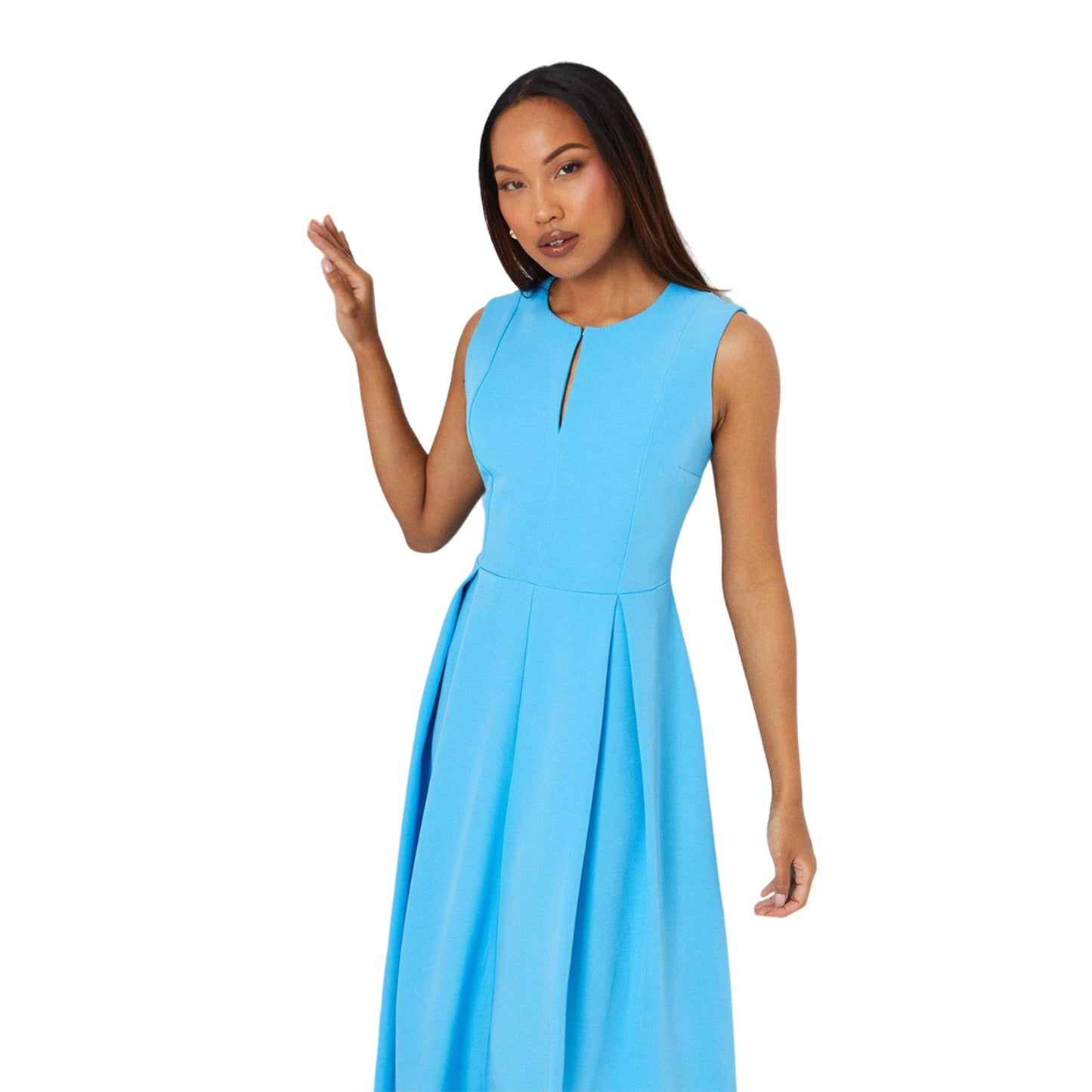Aqua - Side - Principles Womens-Ladies Pleated Keyhole Midi Dress