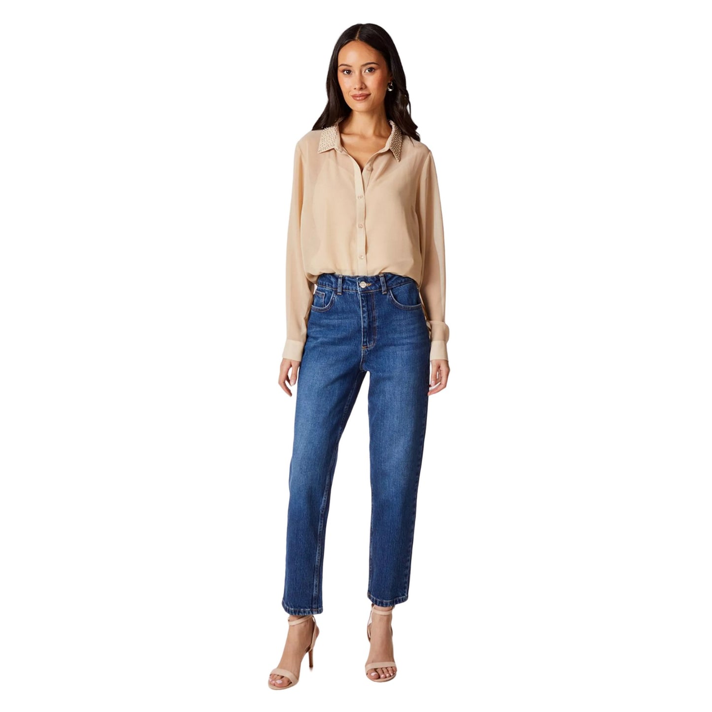 Stone - Side - Principles Womens-Ladies Embellished Collared Shirt