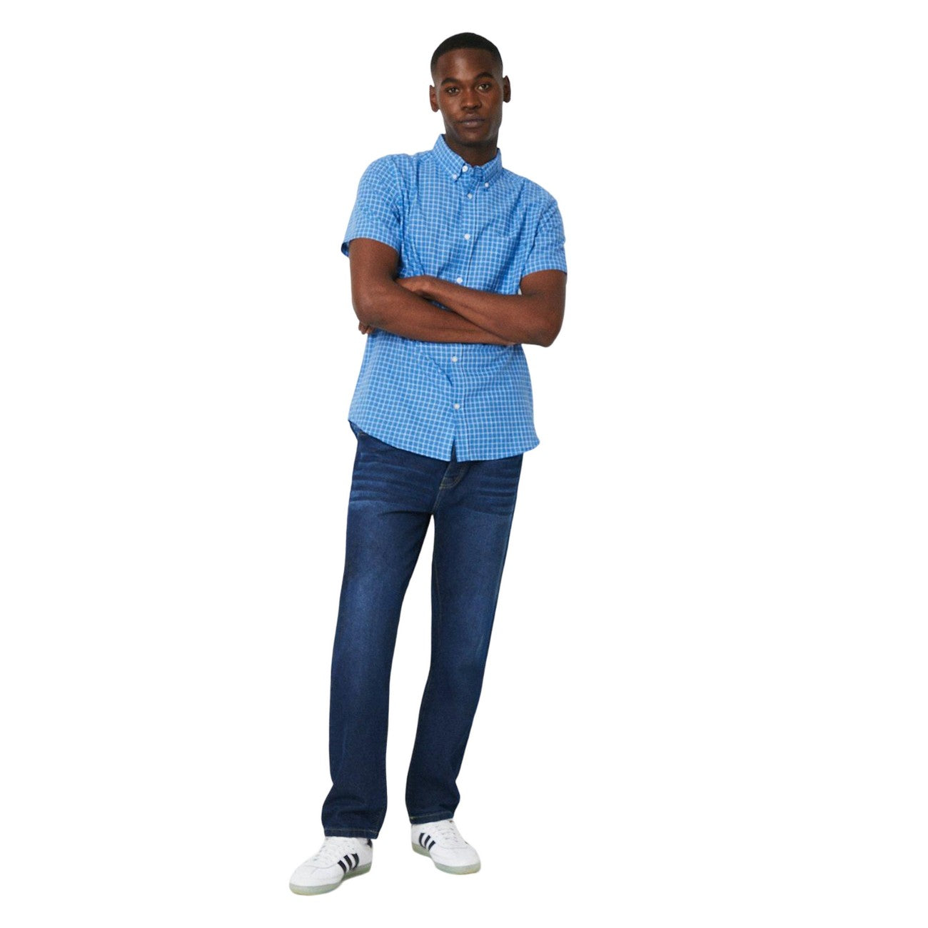 Light Blue - Side - Maine Mens Box Check Short-Sleeved Shirt