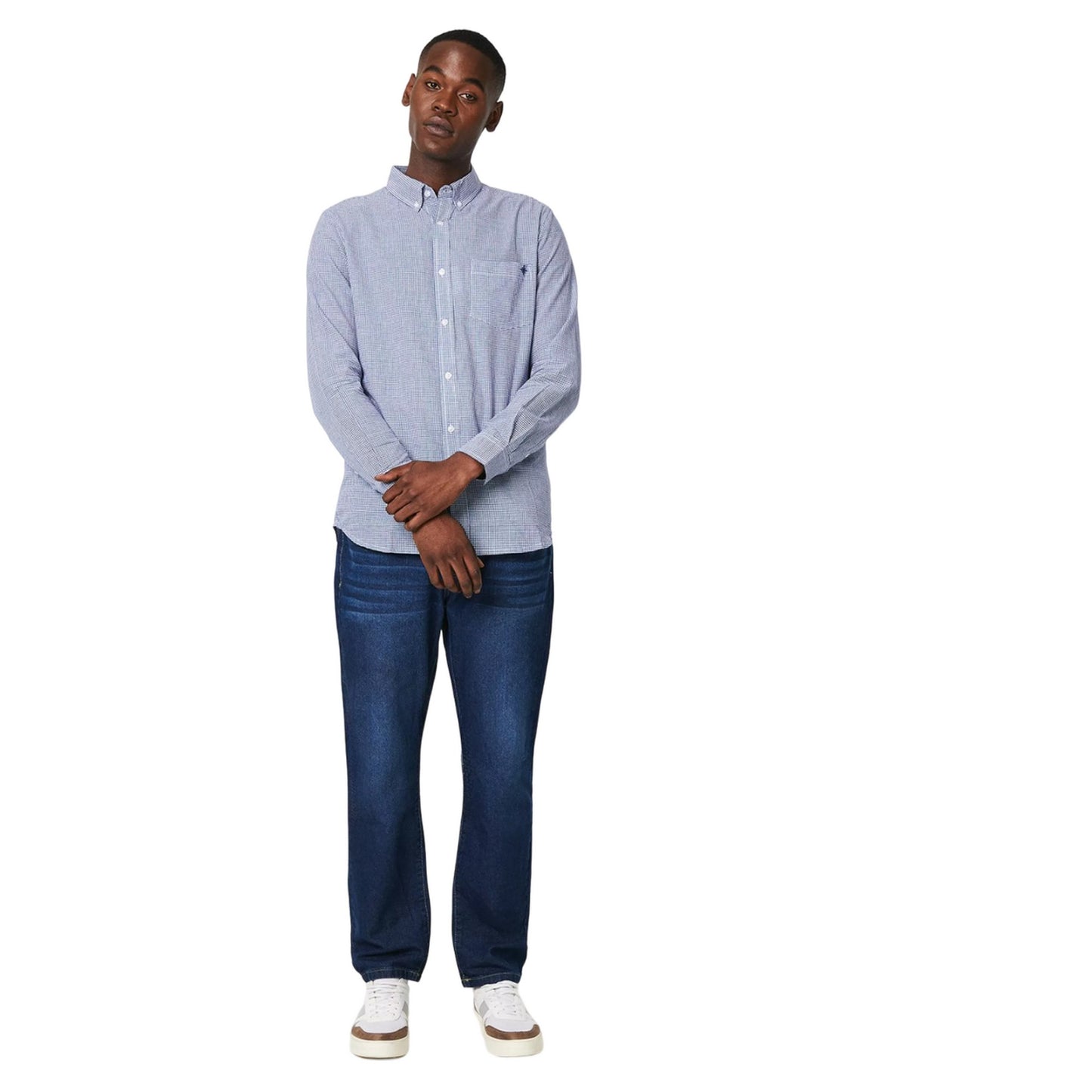 Navy - Side - Maine Mens Gingham Check Long-Sleeved Shirt