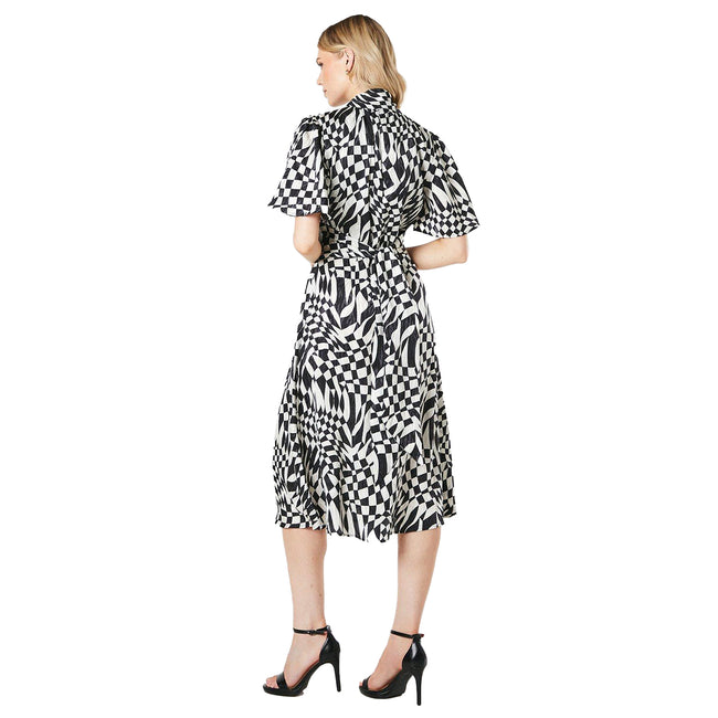 Monochrome - Back - Principles Womens-Ladies Geometric Jacquard Satin Midi Dress