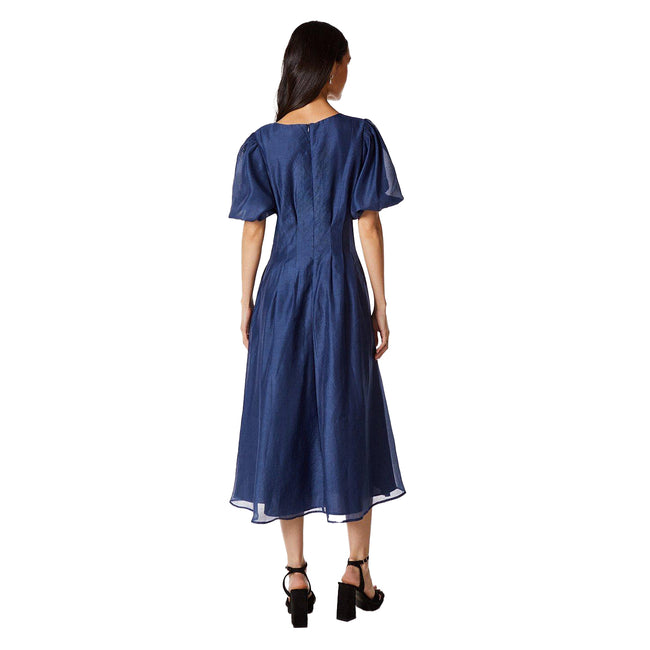 Blue - Back - Principles Womens-Ladies Organza Pleated Midi Dress