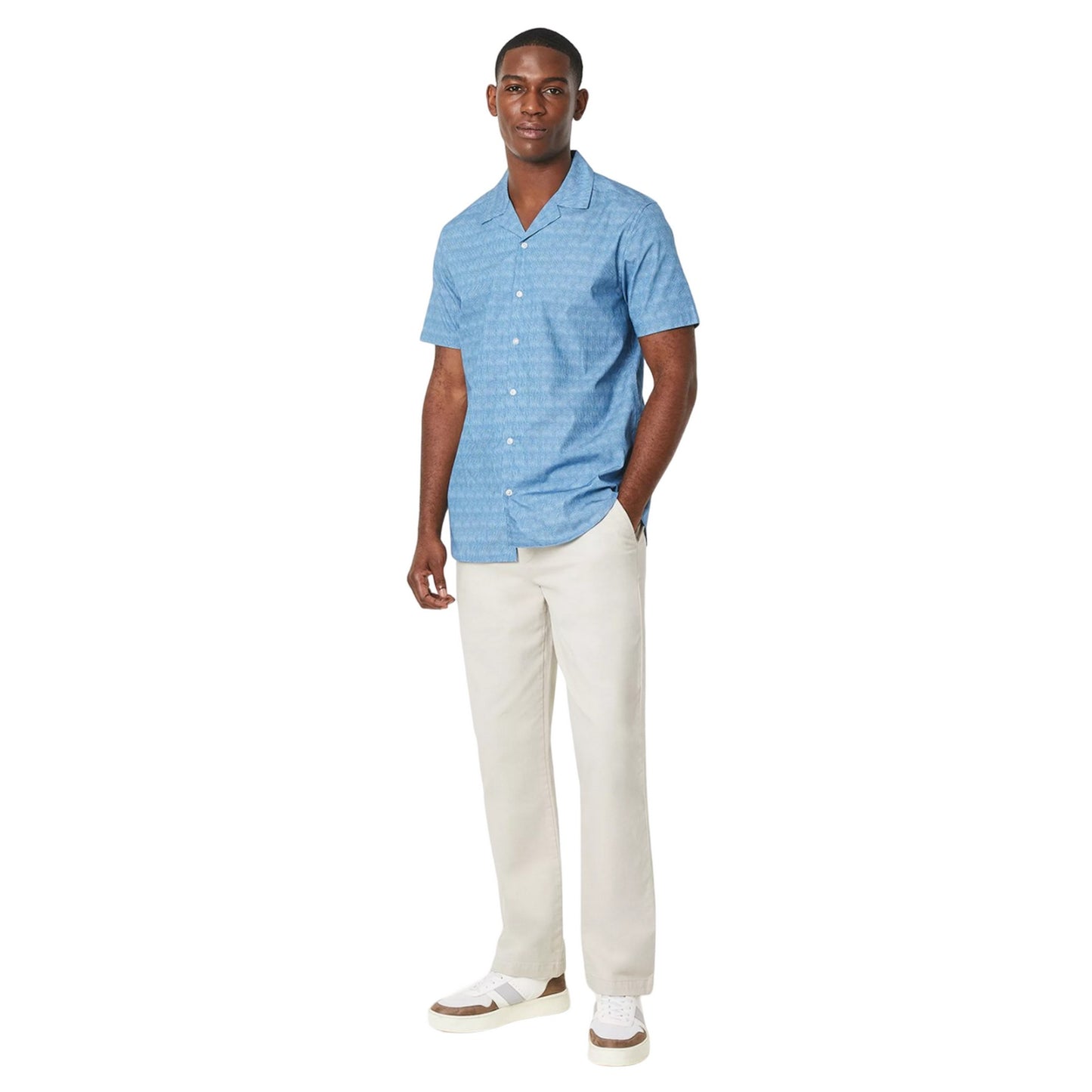 Blue - Side - Maine Mens Flow Print Revere Collar Shirt