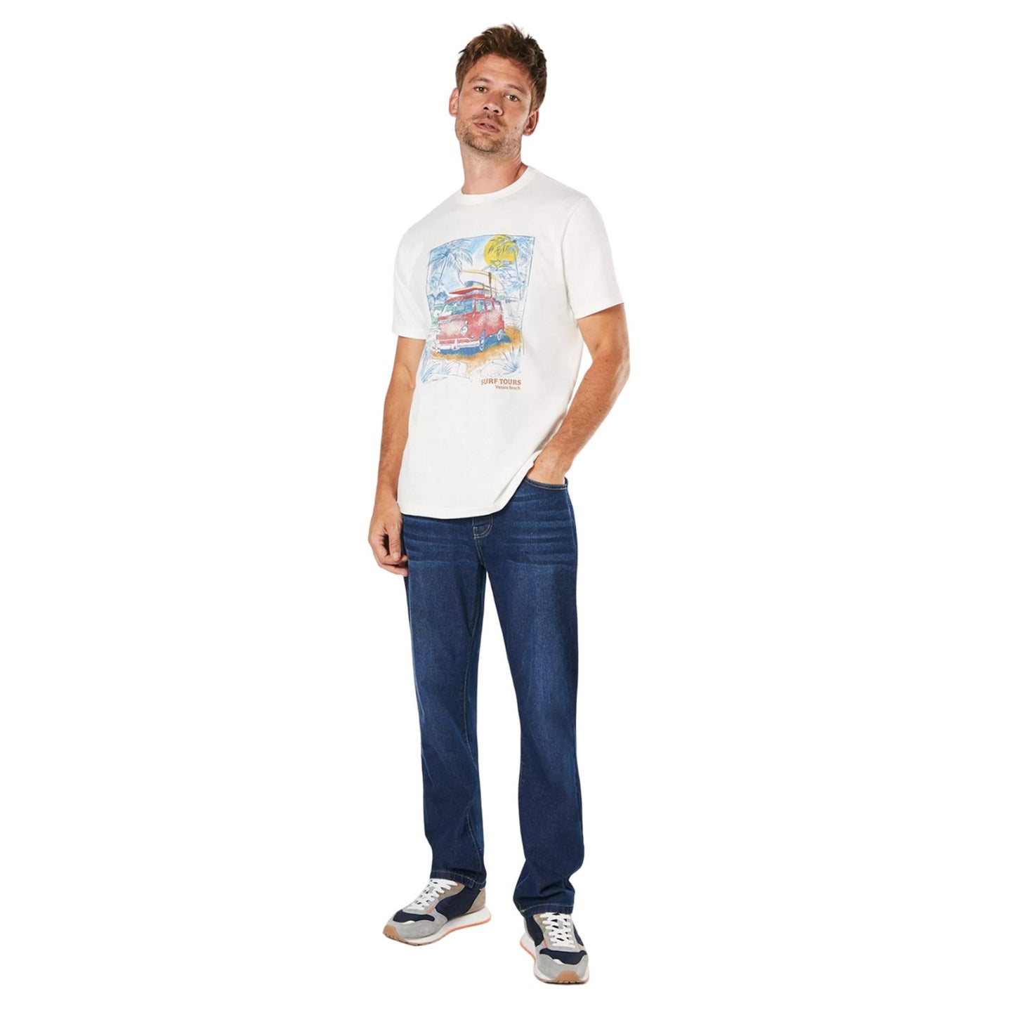 White - Side - Maine Mens Surf Tours Printed Relaxed Fit T-Shirt