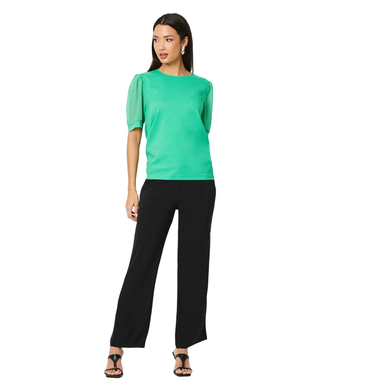 Green - Side - Principles Womens-Ladies Textured Chiffon Sleeve T-Shirt