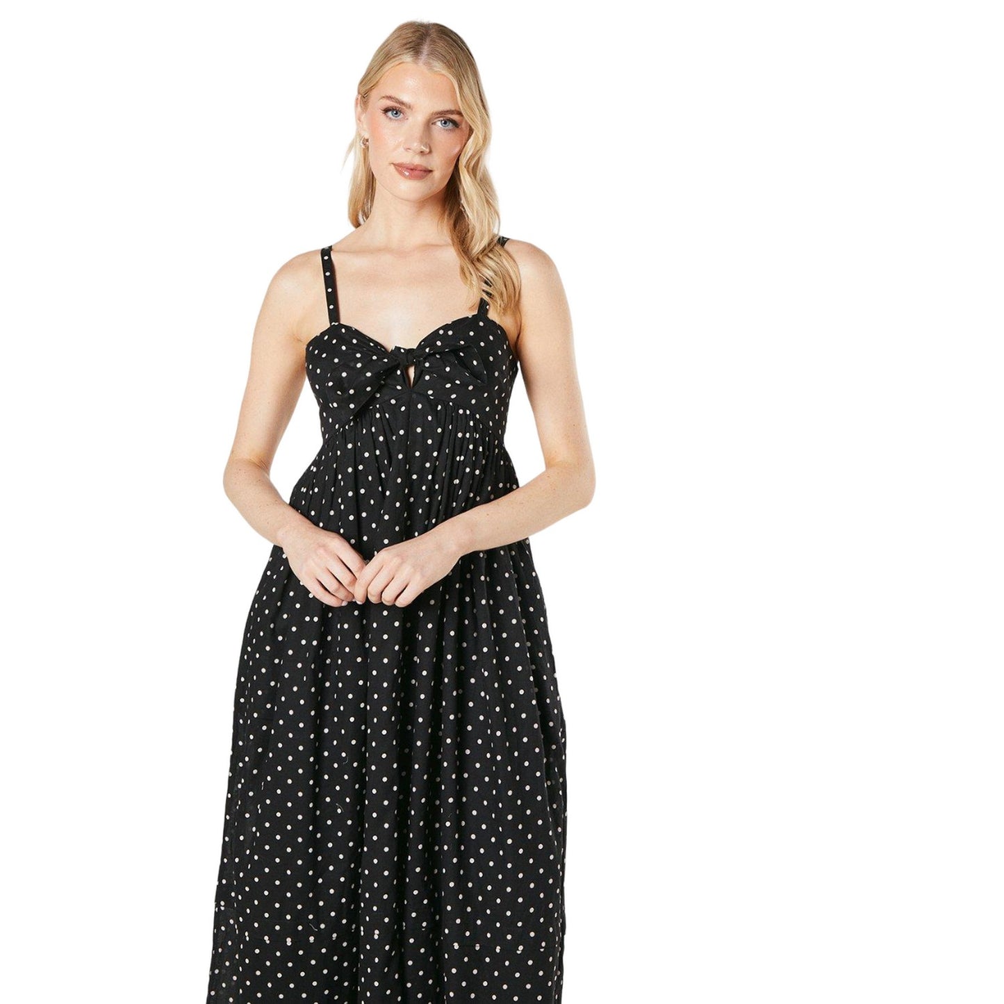 Black - Side - Principles Womens-Ladies Spotted Knotted Midi Dress