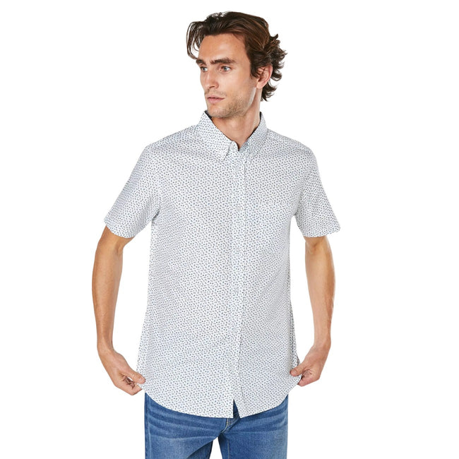 White - Front - Maine Mens Peak Ditsy Print Short-Sleeved Shirt