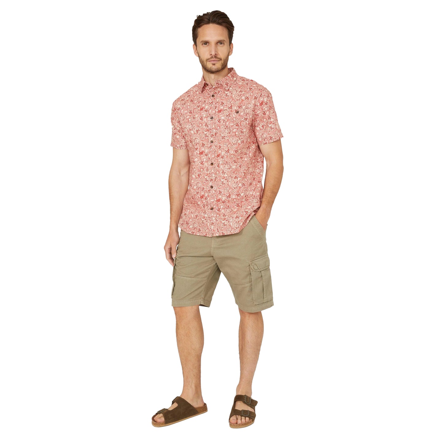 Khaki - Side - Mantaray Mens Garment Dyed Cargo Shorts