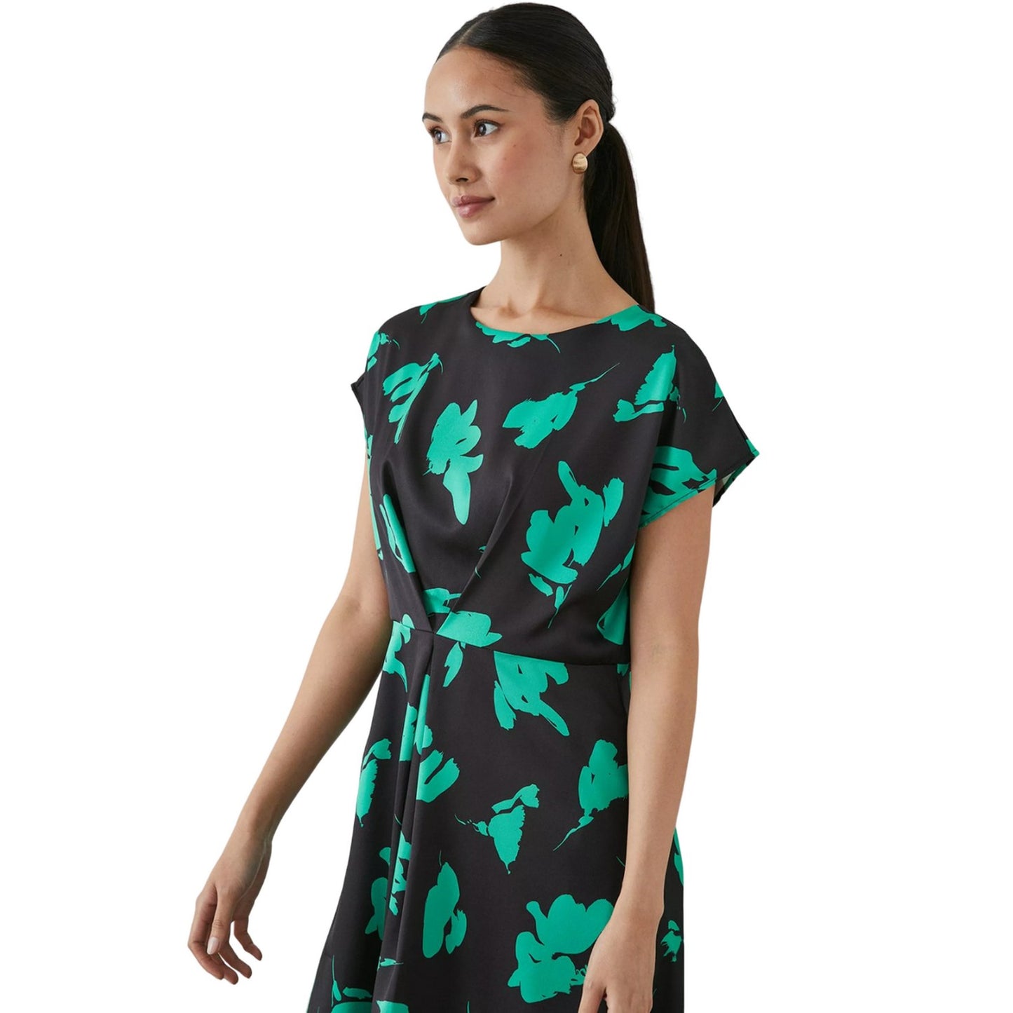 Green - Side - Principles Womens-Ladies Floral Satin Midi Dress
