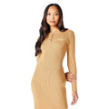 Camel - Lifestyle - Principles Womens-Ladies Knitted Ribbed Button Detail Midi Dress
