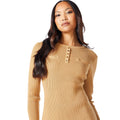 Camel - Pack Shot - Principles Womens-Ladies Knitted Ribbed Button Detail Midi Dress