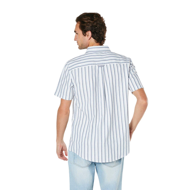 White - Back - Maine Mens Twin Stripe Oxford Short-Sleeved Shirt