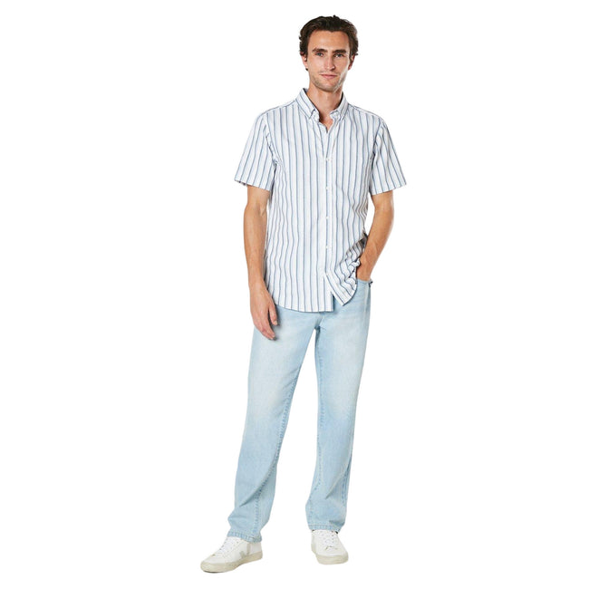 White - Side - Maine Mens Twin Stripe Oxford Short-Sleeved Shirt