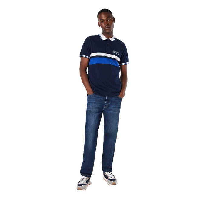 Navy - Side - Maine Mens Chest Stripe Logo Polo Shirt