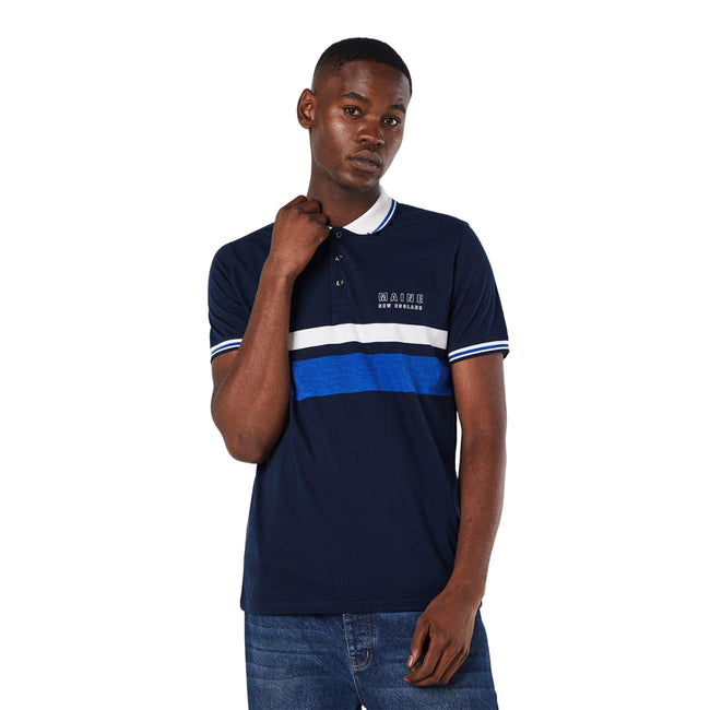 Navy - Front - Maine Mens Chest Stripe Logo Polo Shirt