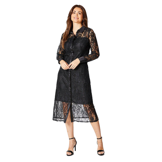 Black - Front - Principles Womens-Ladies Lace Shirt Dress
