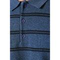 Blue - Side - Maine Mens Stripe Knitted Long-Sleeved Polo Shirt