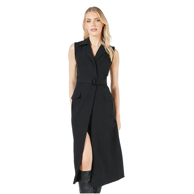 Black - Side - Principles Womens-Ladies Plain Belted Blazer Dress