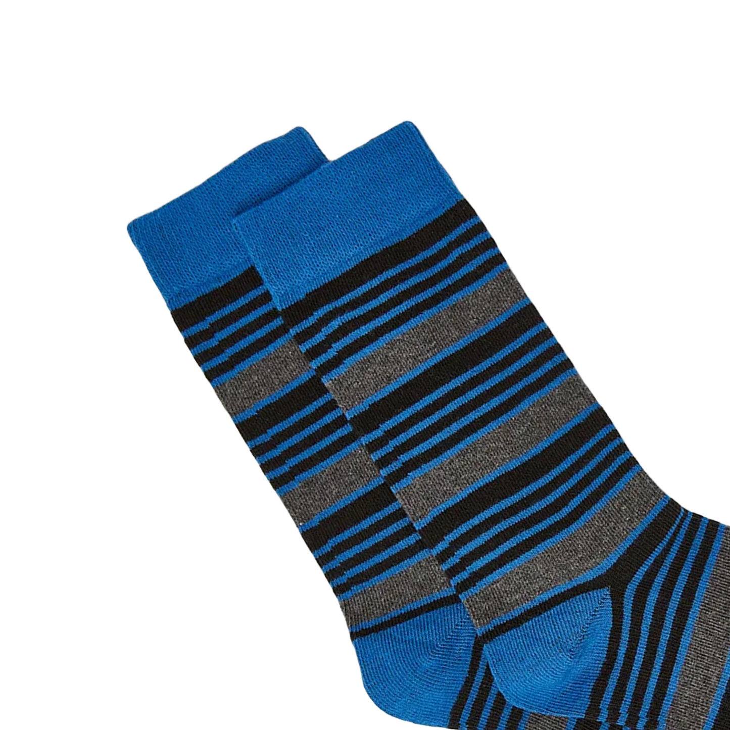 Blue-Grey-Navy - Side - Maine Mens Fine Stripe Socks (Pack of 3)