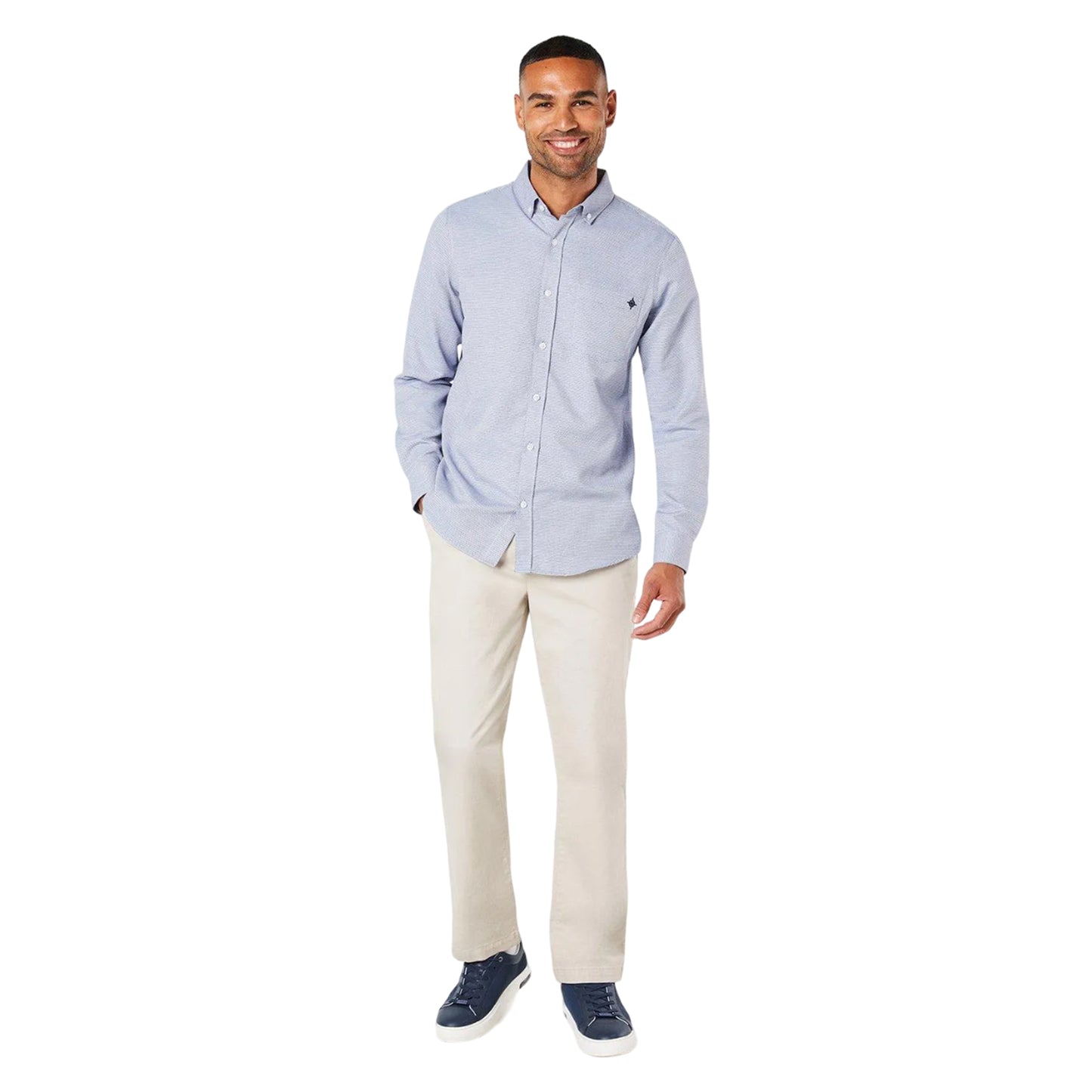 Navy - Side - Maine Mens Patterned Long-Sleeved Shirt
