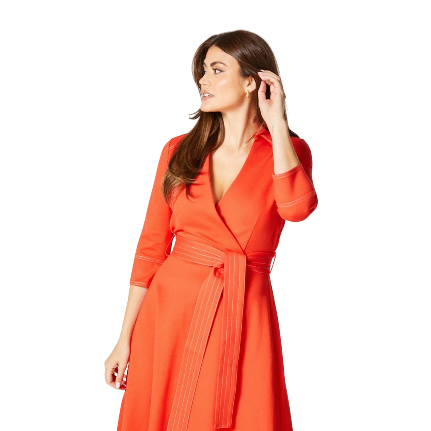 Rust - Side - Principles Womens-Ladies Stitched Ponte Waist Tie Midi Dress