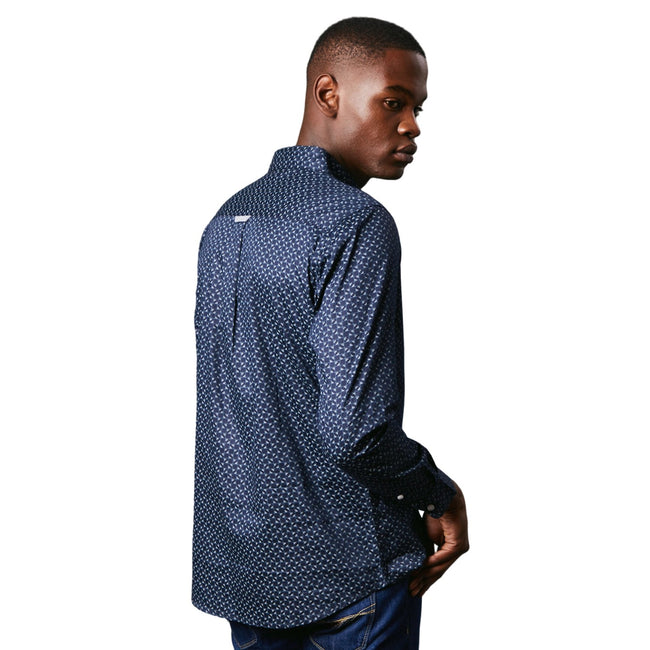 Navy - Back - Maine Mens Reverb Print Long-Sleeved Shirt