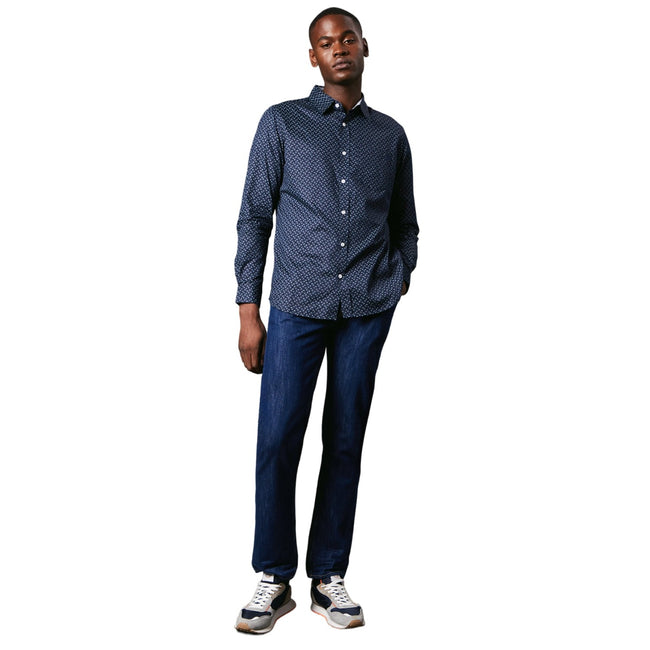 Navy - Side - Maine Mens Reverb Print Long-Sleeved Shirt