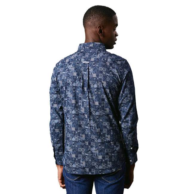 Navy - Back - Maine Mens Patchwork Long-Sleeved Shirt