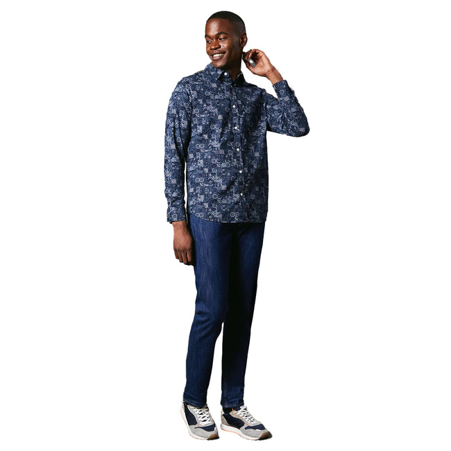 Navy - Lifestyle - Maine Mens Patchwork Long-Sleeved Shirt