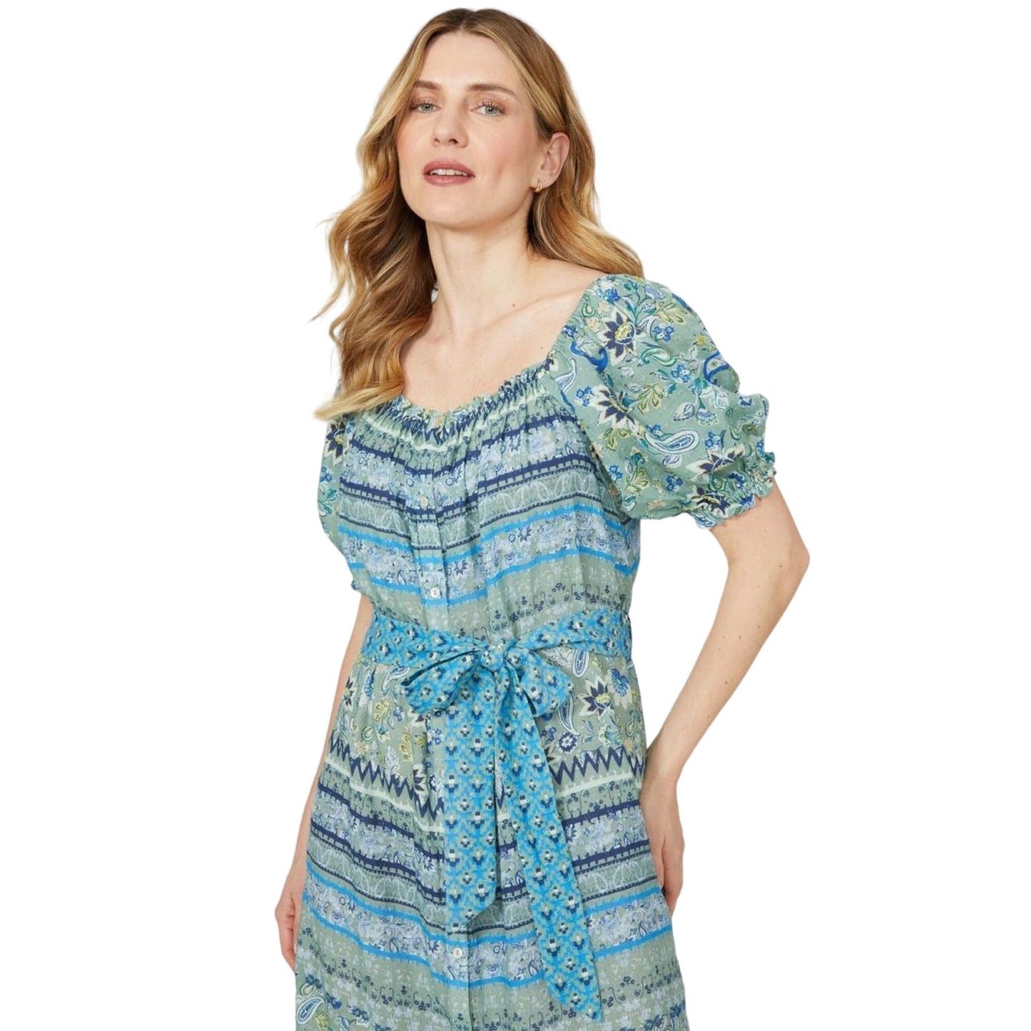 Sage - Side - Mantaray Womens-Ladies Mix & Match Paisley Floral Midi Dress