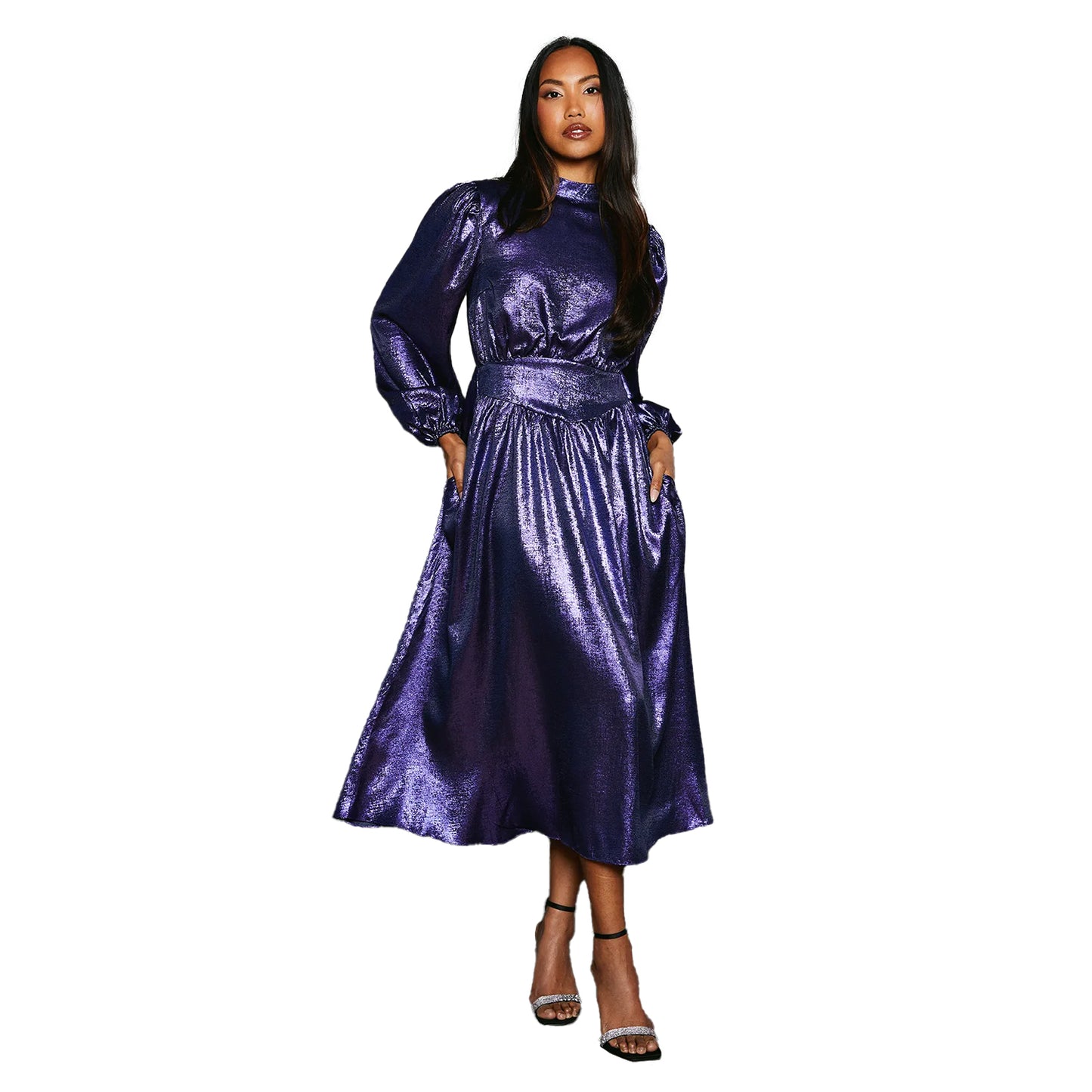 Navy - Lifestyle - Principles Womens-Ladies Metallic Waist Detail Midi Dress