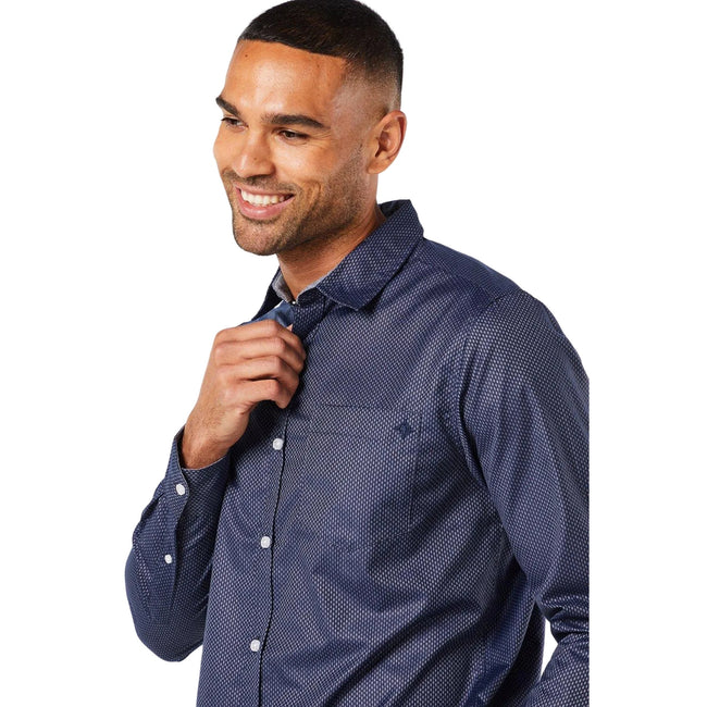Navy - Side - Maine Mens Zizi Textured Long-Sleeved Shirt